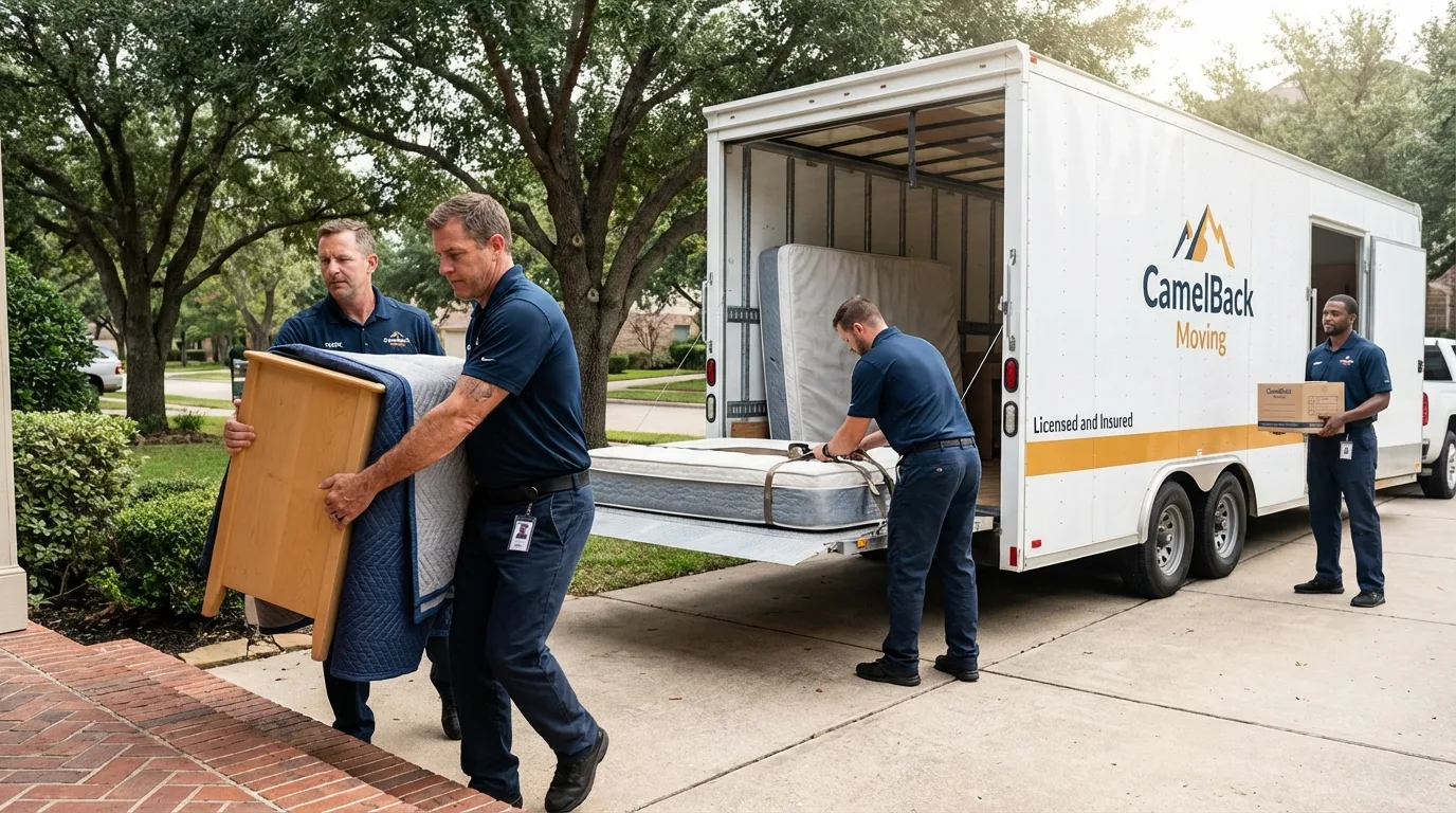 Crew loading residential truck for cross-state move from Calico Rock, AR