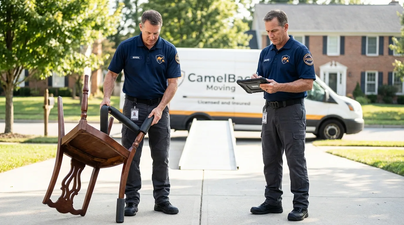 Movers inspecting furniture for damage prevention before loading in Calico Rock, AR
